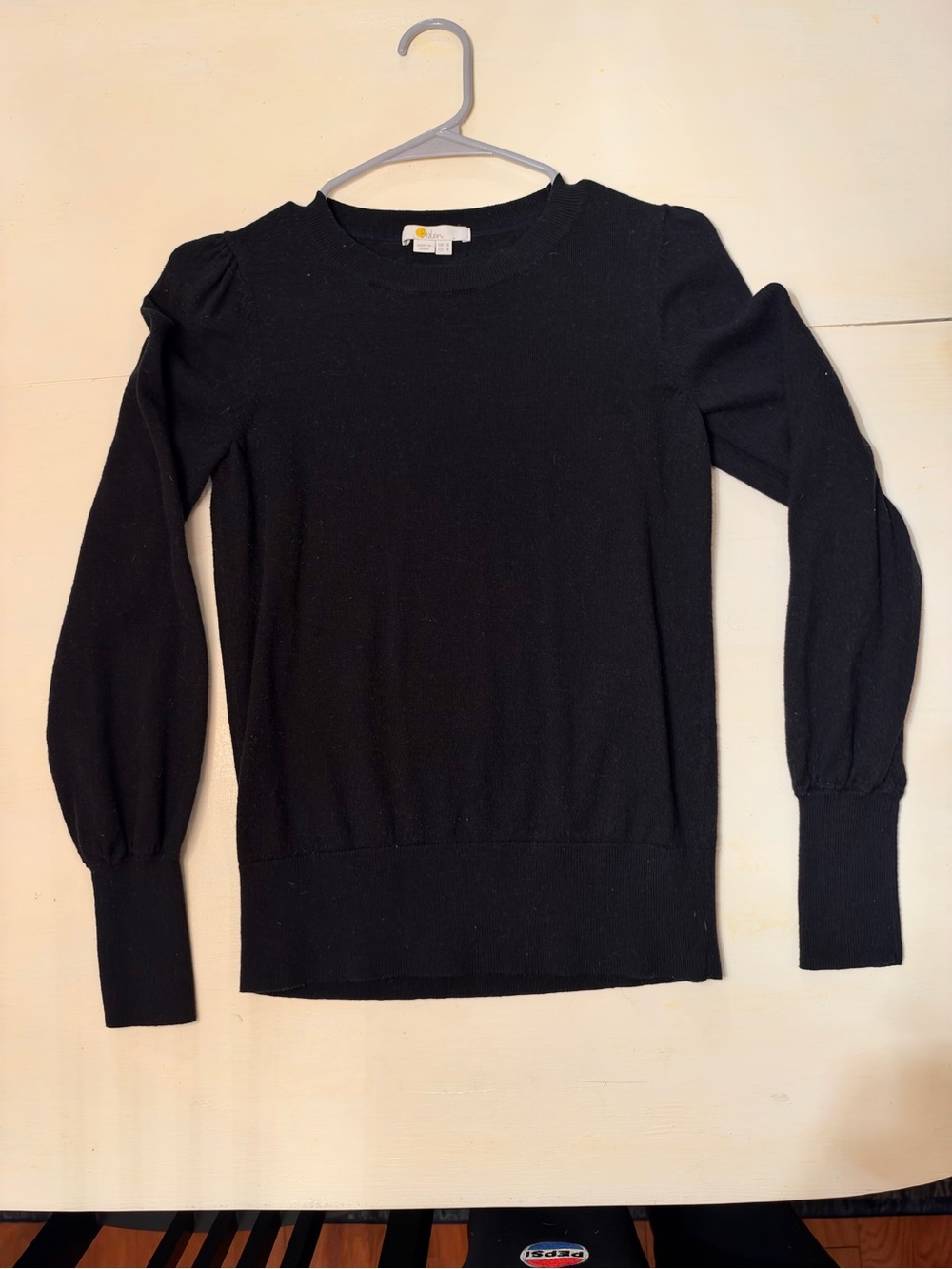 Boden Black Puff-Sleeve Crewneck Sweater